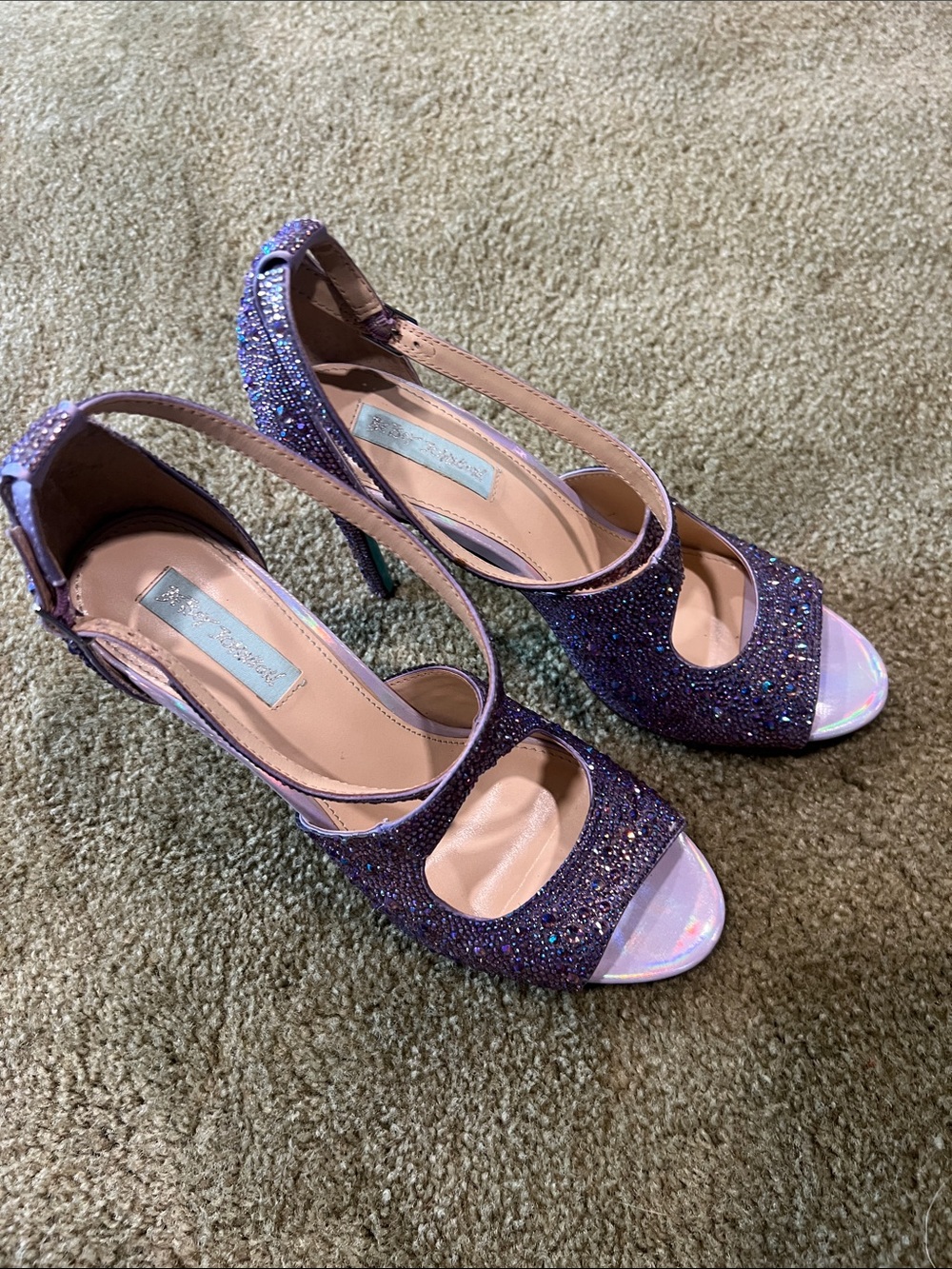 Betsey Johnson Glitter Purple Peep-Toe Slingback Heels